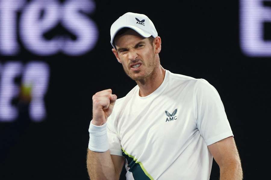 Andy Murray reacts during his first round match 