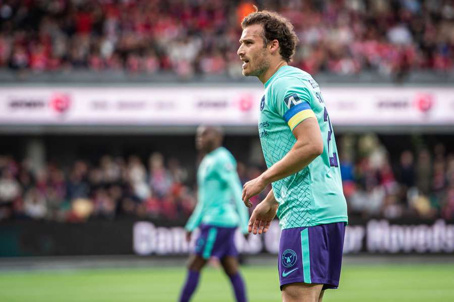 Erik Sviatchenko har ofte båret det ukrainske flags farver på sit anførerbind i FC Midtjylland-trøjen. 