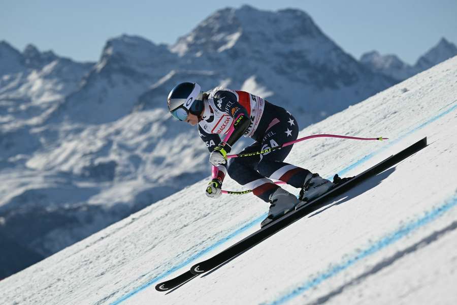 Lindsey Vonn pictured competing in the Women's Super-G race in St Moritz