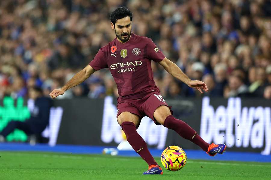 IIkay Gundogan in action during the Premier League match between Brighton & Hove Albion and Manchester City