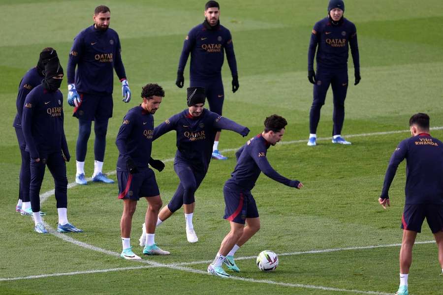 Marquinhos a l'entraînement avec ses coéquipiers ce jeudi.