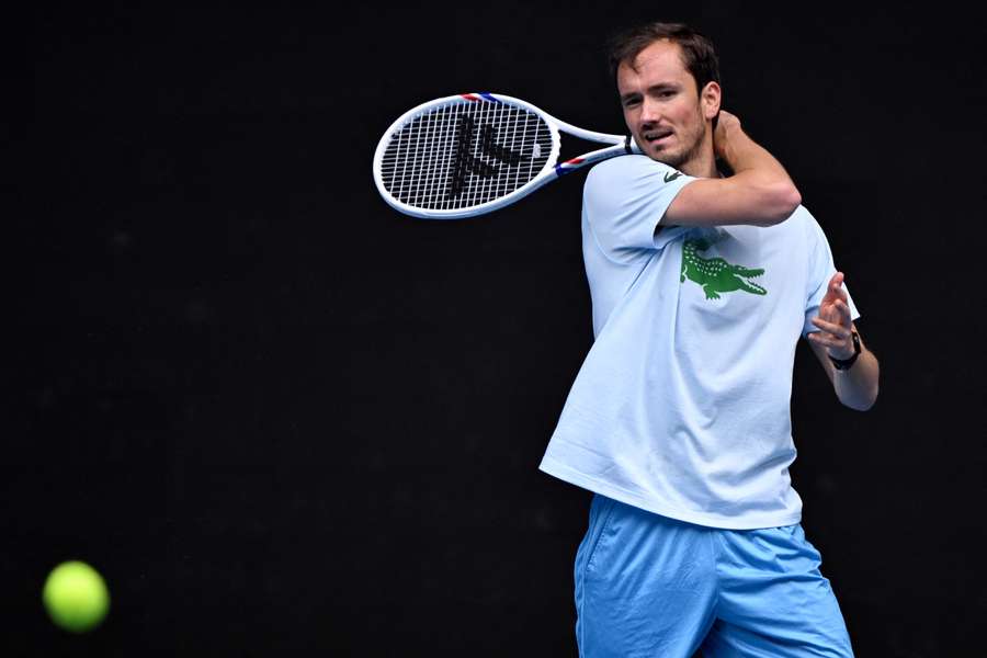 Medvedev in action during a practice session at the Australian Open