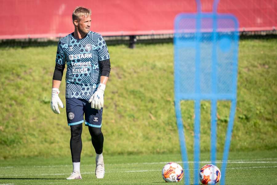 Kasper Schmeichel under fodboldlandsholdets træning i Helsingør