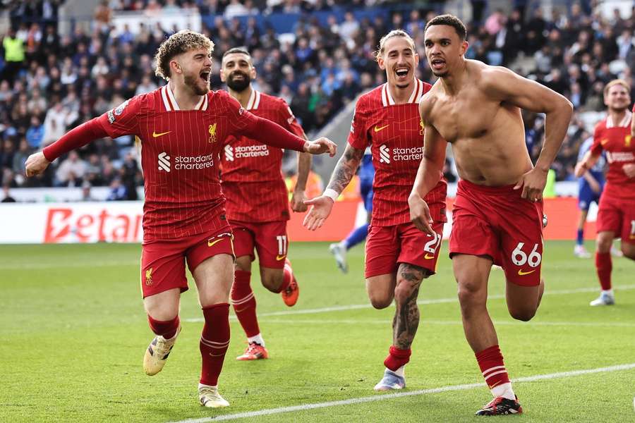 Liverpool's Alexander-Arnold TRENT Celebrates his goal against Leicester City