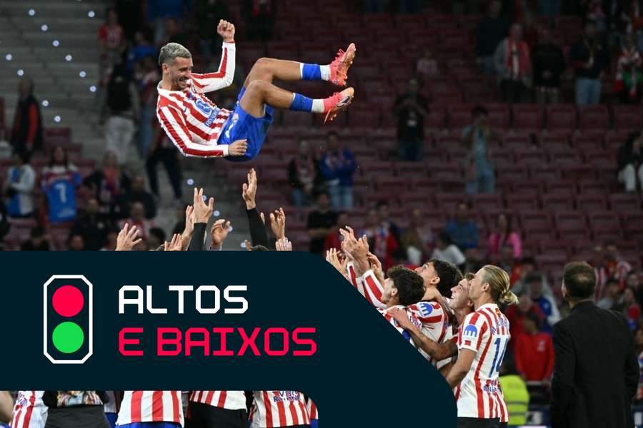 Antoine Griezmann festejou com os companheiros de equipa no domingo Antoine Griezmann festejou com os companheiros de equipa no domingo