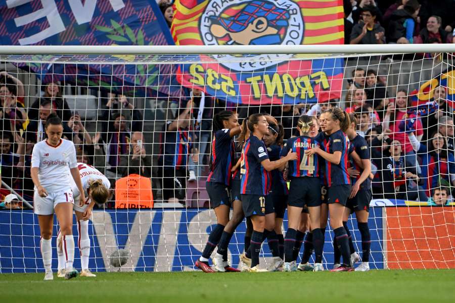 Esultanza delle ragazze del Barça