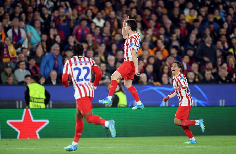 Julian Alvarez celebrates his goal for Atletico Madrid