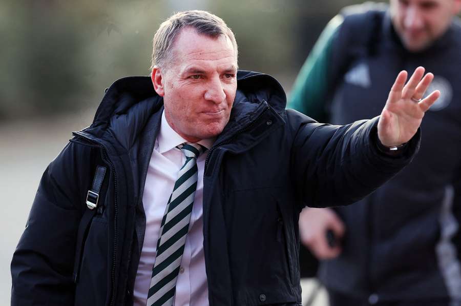 Celtic manager Brendan Rodgers arrives prior to the William Hill Premiership match between Celtic FC and St. Johnstone FC 