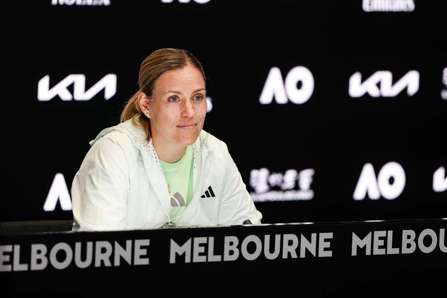 Angelique Kerber na conferência de imprensa do Open da Austrália.