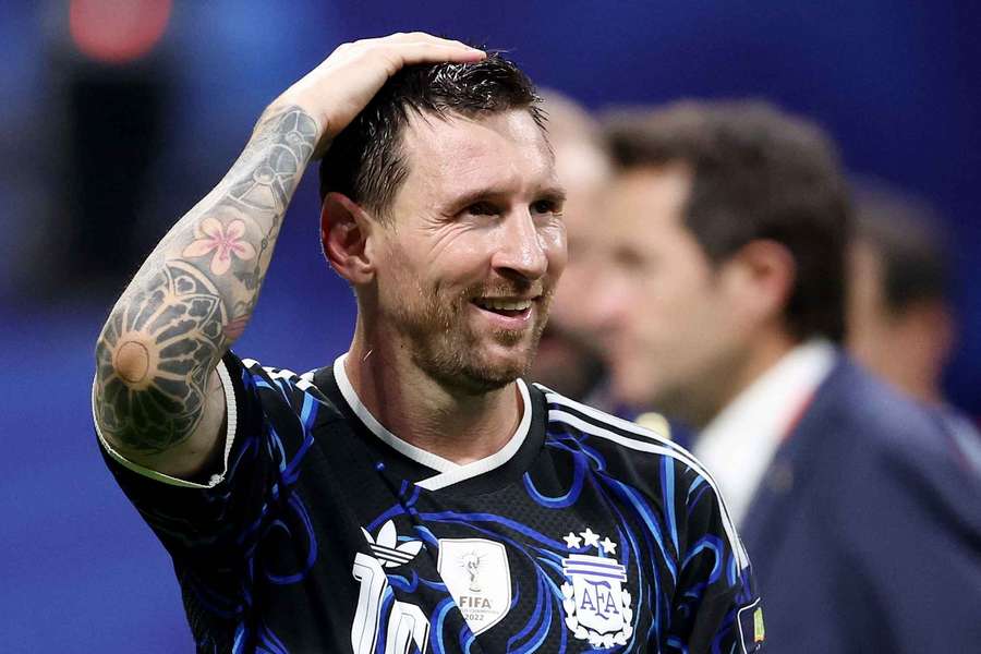 Argentina's Lionel Messi celebrates after the match Argentina's Lionel Messi celebrates after the match