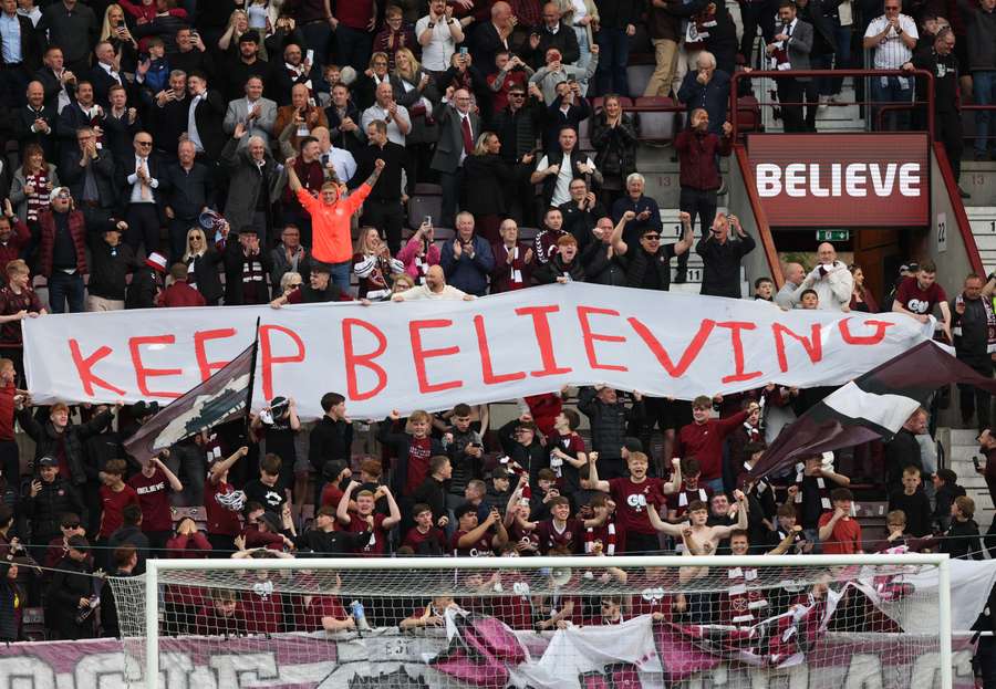 Hearts fans at Tynecastle