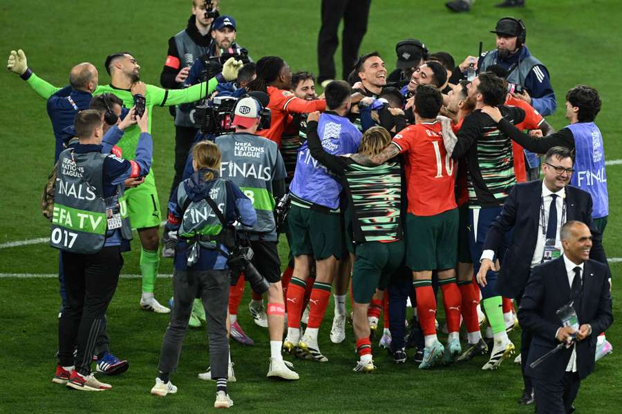 Portugal players celebrate after winning the UEFA Nations League