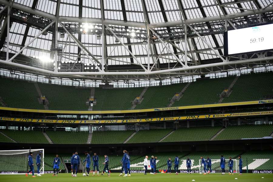 France's players in training at the Aviva Stadium over the weekend