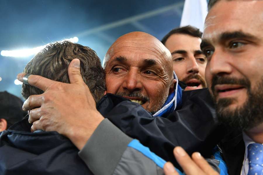 Napoli coach Luciano Spalletti celebrates winning Serie A