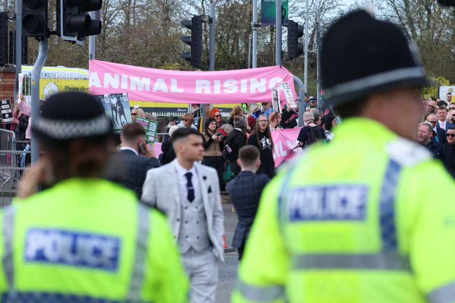 Animal rights protesters stormed the course ahead of the Grand National