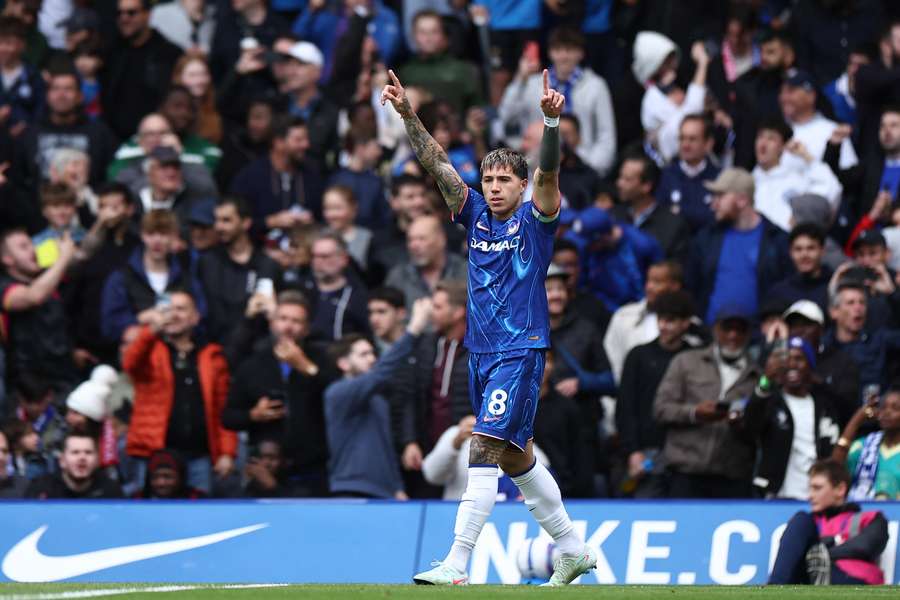 Chelsea's Enzo Fernandez celebrates scoring the opening goal