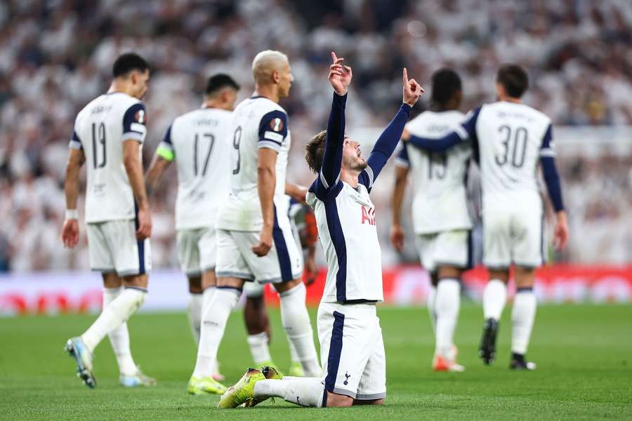 James Maddison of Tottenham Hotspur celebrates scoring 