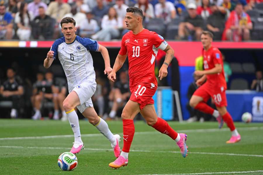 Swiss captain Granit Xhaka in action for Switzerland against Bosnia & Herzegovina