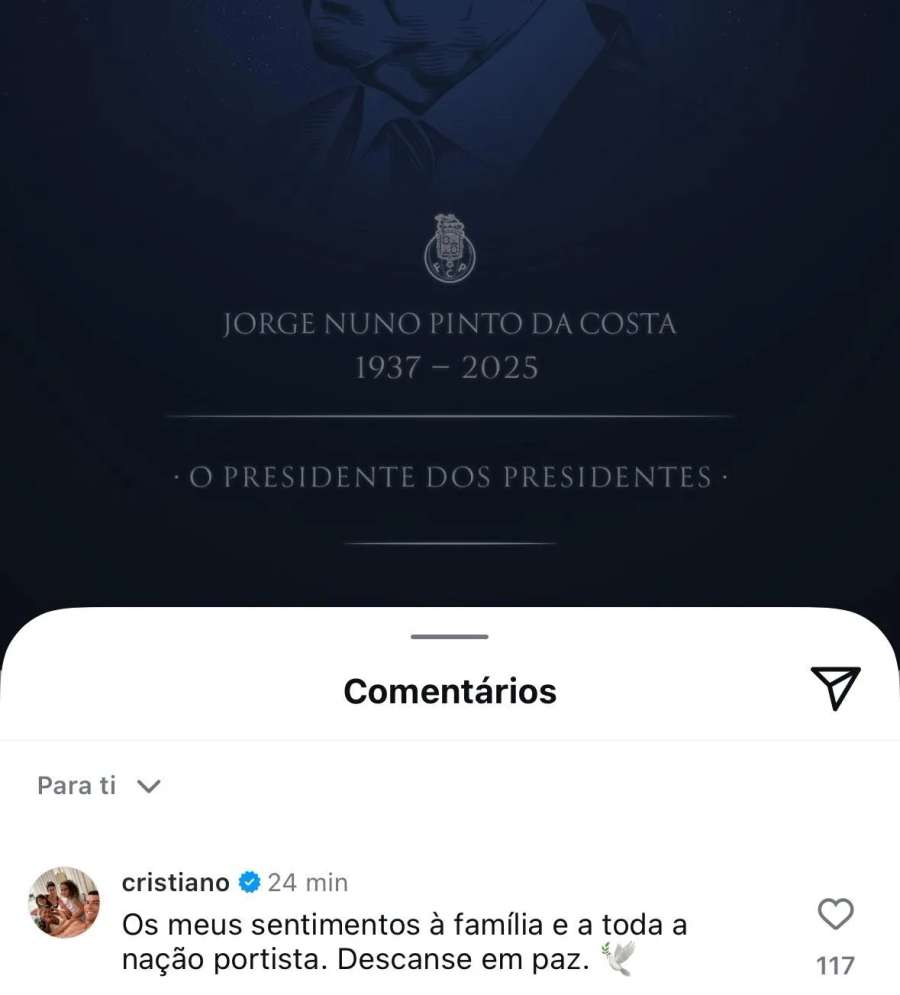 Cristiano Ronaldo reagiu num comentário