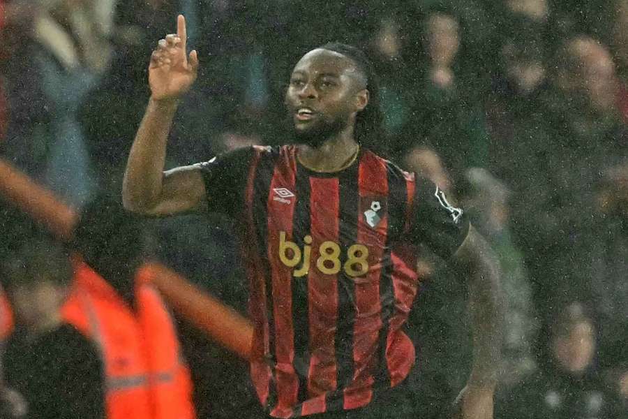 Semenyo celebrates after scoring for Bournemouth