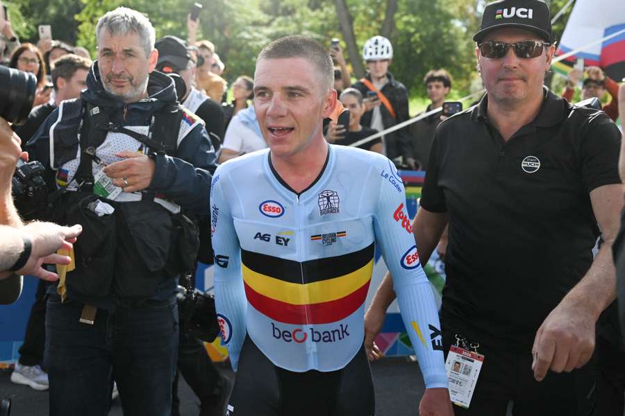 Remco Evenepoel after winning the 2026 Union Cycliste Internationale (UCI) Road World Championships in Montreal Remco Evenepoel after winning the 2026 Union Cycliste Internationale (UCI) Road World Championships in Montreal