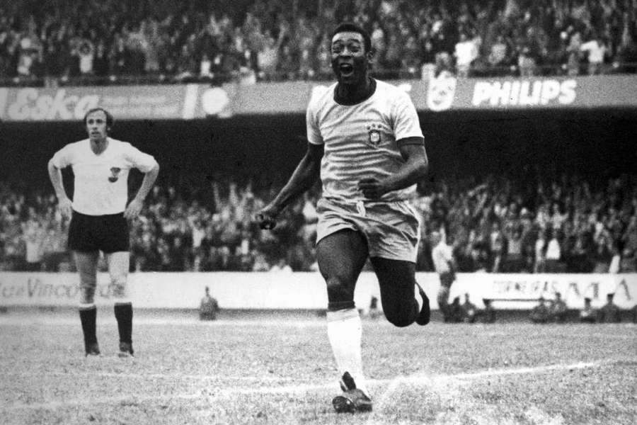 Pele celebrating a goal for Brazil