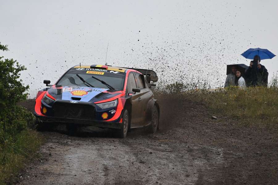 Belgium's Thierry Neuville and co-driver Martijn Wydaeghe steer their Hyundai i20 N Rally1 Hybrid