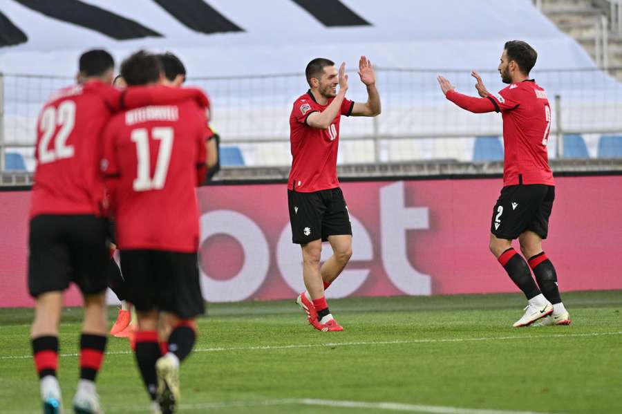 Giorgi Chakvetadze of Georgia celebrates his goal