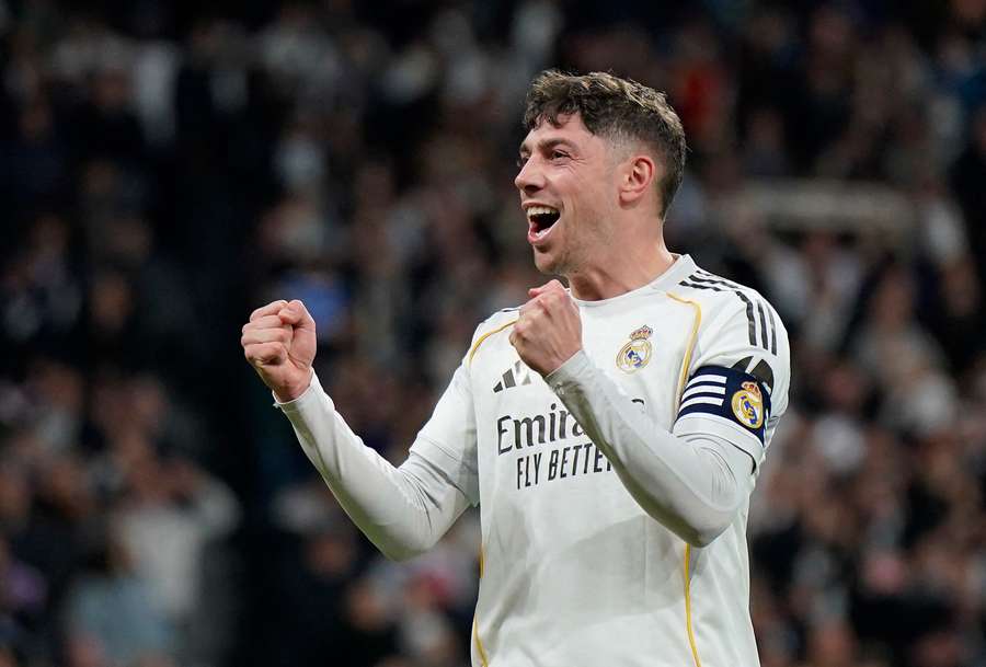 Real Madrid's Federico Valverde celebrates scoring their third goal