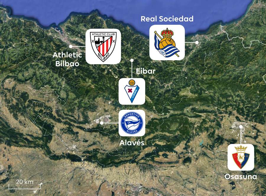 Quatre équipes basques sont actuellement présentes en Liga (y compris Osasuna). Eibar évolue en deuxième division.