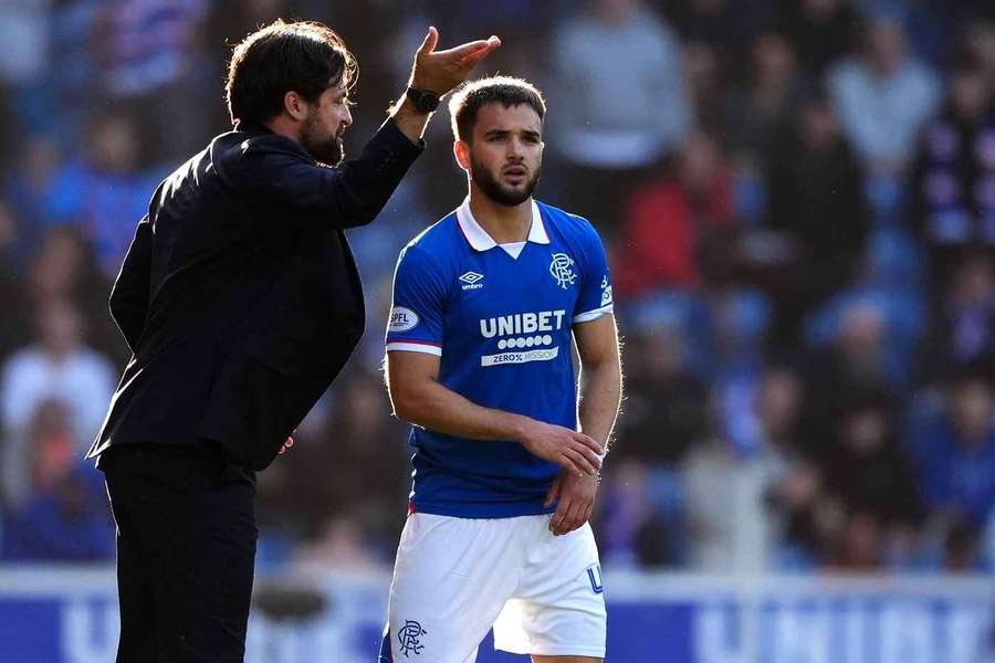 Rangers manager Russell Martin addresses Nicolas Raskin on the touchline Rangers manager Russell Martin addresses Nicolas Raskin on the touchline
