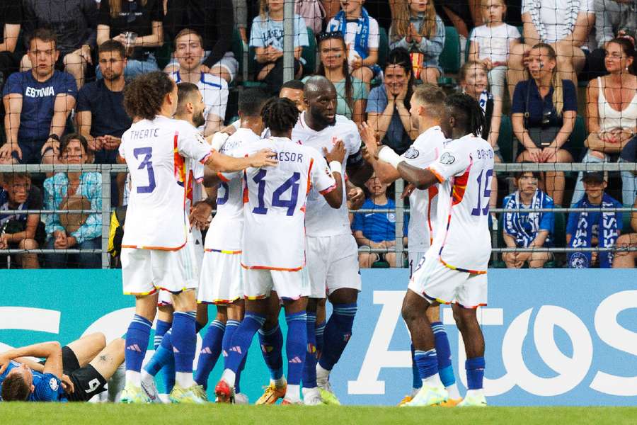 Belgium celebrate Lukaku's goal