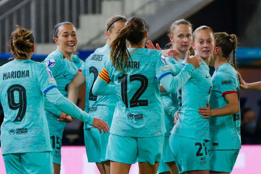 Barcelona celebrate Caroline Graham Hansen's opening goal