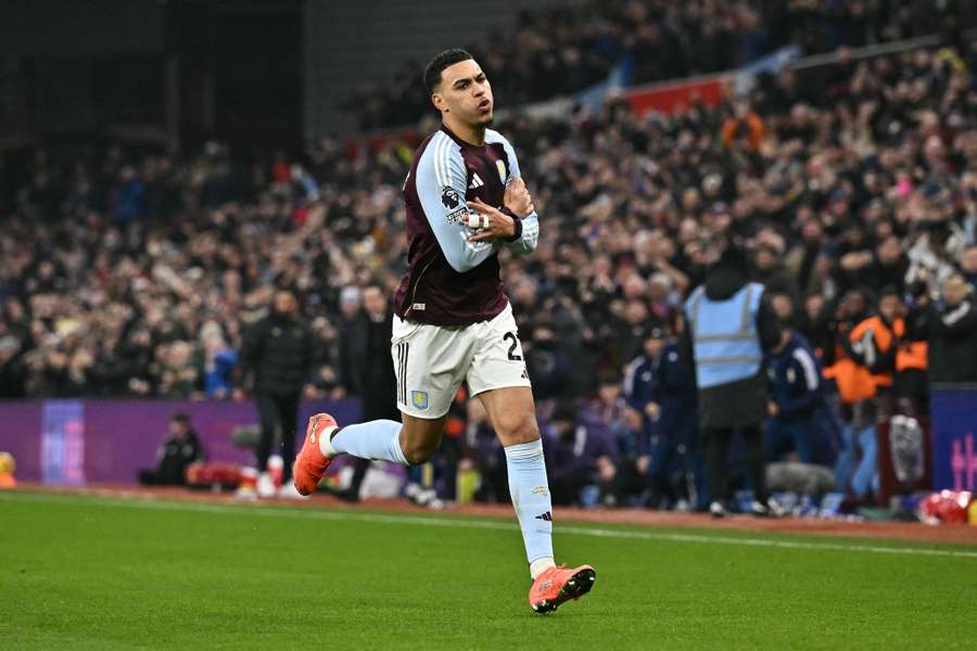 Rogers celebrates scoring for Aston Villa