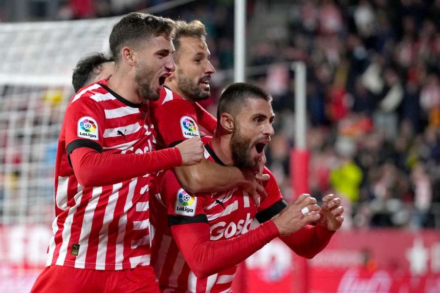 Girona celebrate scoring against Athletic Bilbao