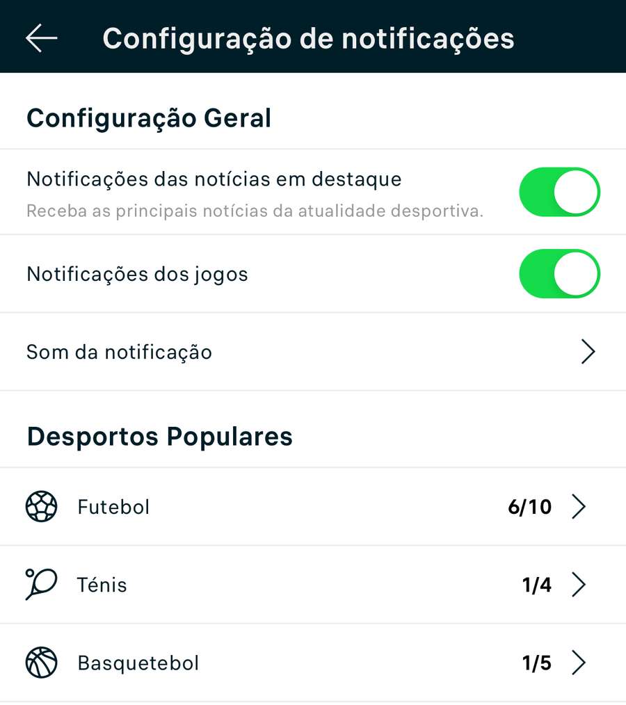 Notificações personalizadas.