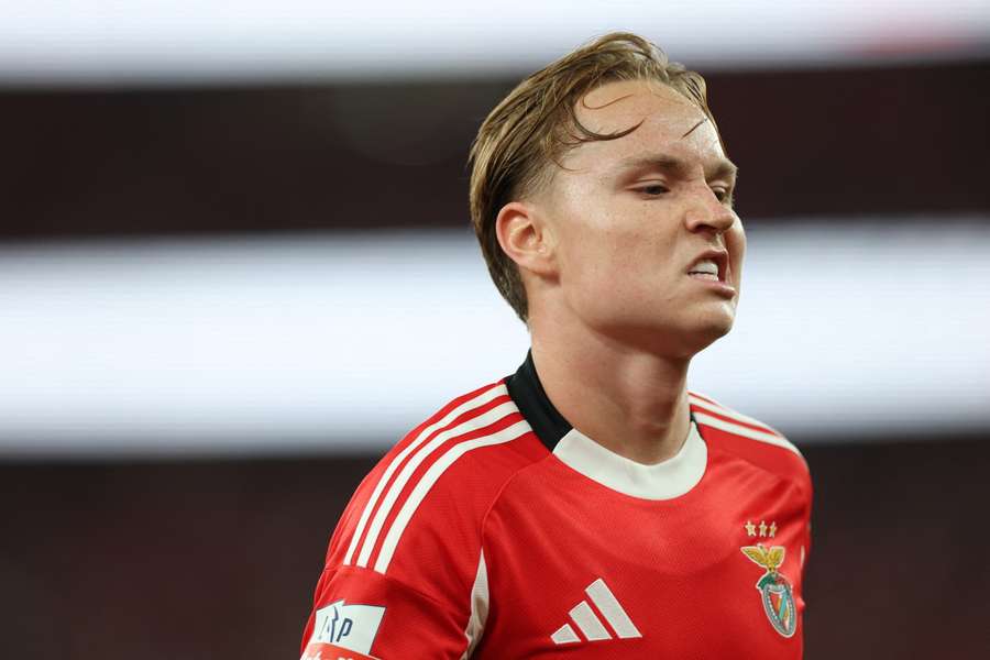 Schjelderup, del Benfica, durante un partido ante el Tondela