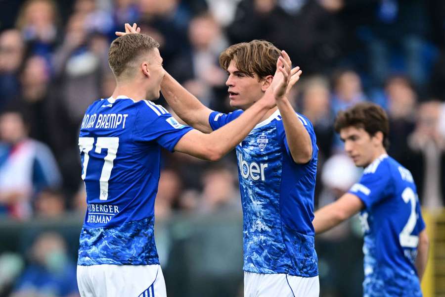 Como's Nico Paz, right, scored his side's fourth goal in the win over Pisa