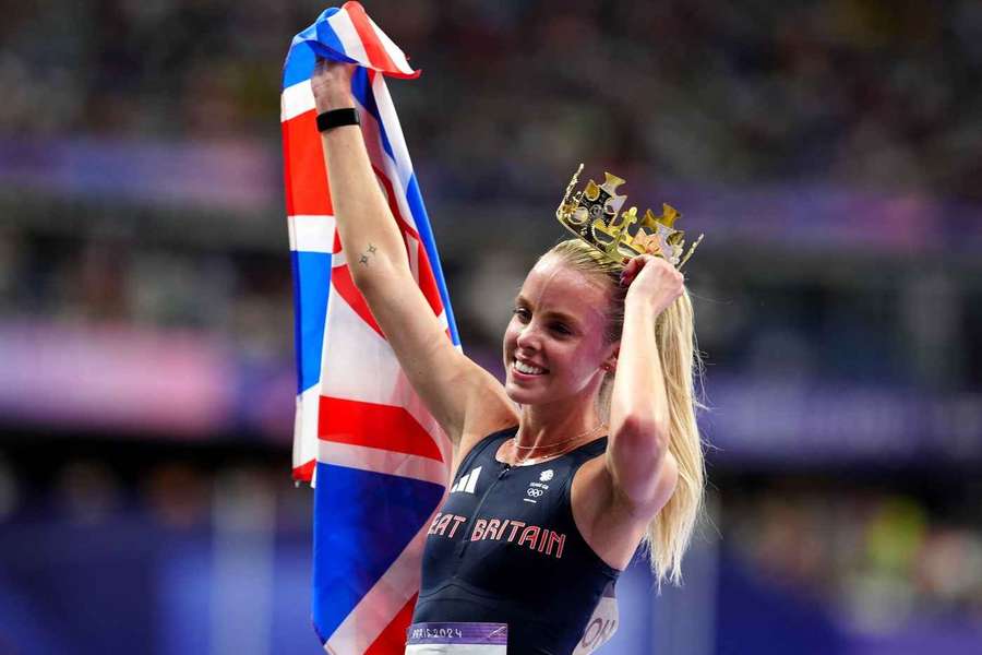Hodgkinson celebrates at the Paris Olympics