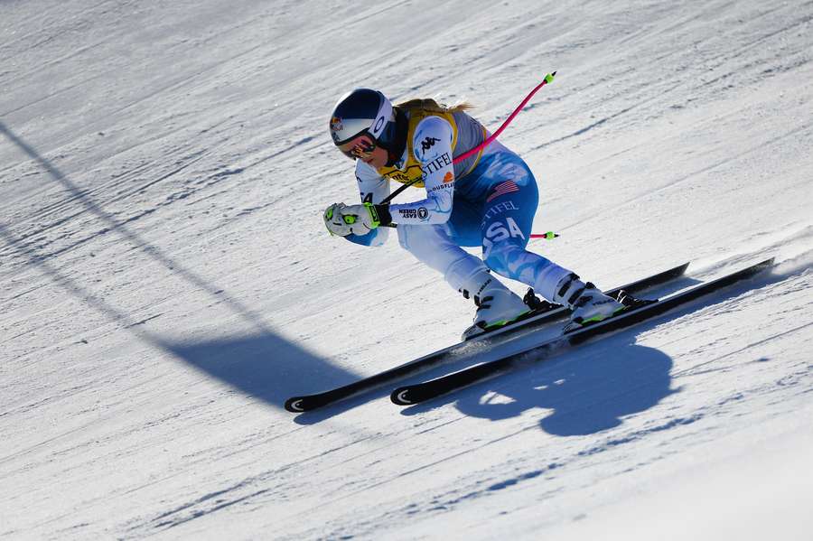 Lindsey Vonn of the USA in action in Saalbach, Austria