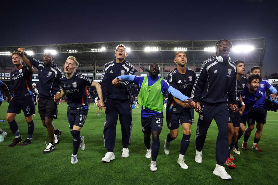 El San Diego FC celebra la primera victoria de su club ante el LA Galaxy. (23 de febrero de 2025)