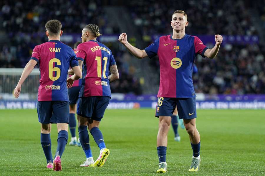 Fermín comemora o golo da vitória do Barcelona em Valladolid