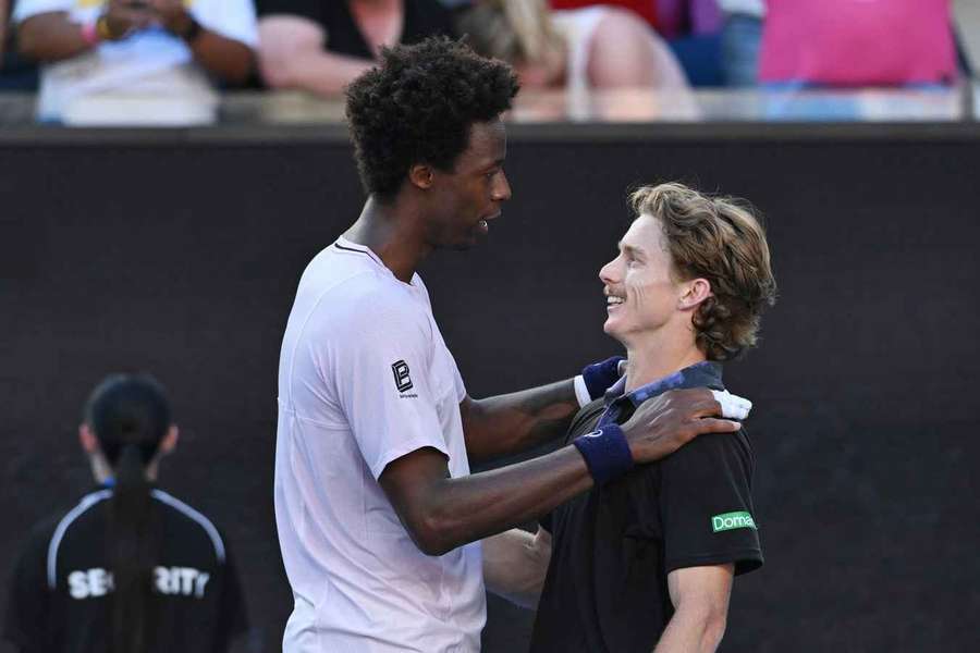 Monfils and Sweeny embrace after the match