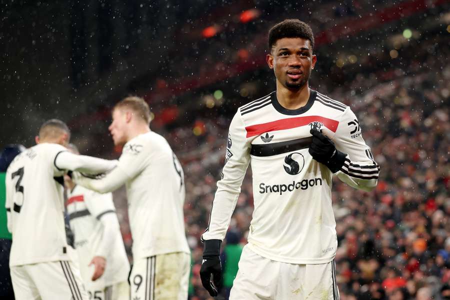 Amad Diallo après son but contre Liverpool.