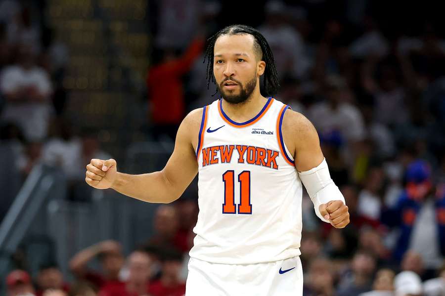 Knicks Jalen Brunson reacts during Game 3 against Cavaliers
