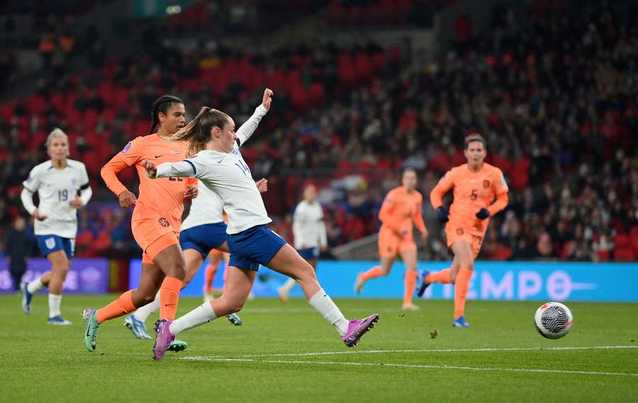 Ella Toone of England scores the team's third goal