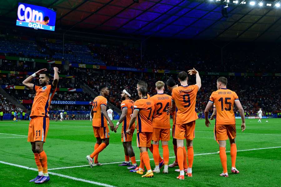 Netherlands celebrate their winning goal 