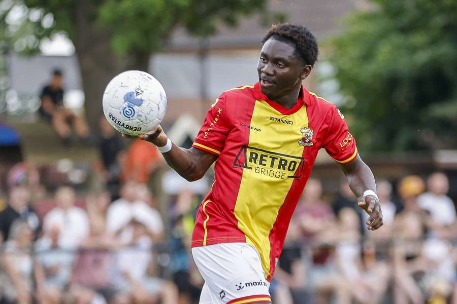 Go Ahead Eagles's Ofosu Boakye after scoring a goal against SV Terwolde