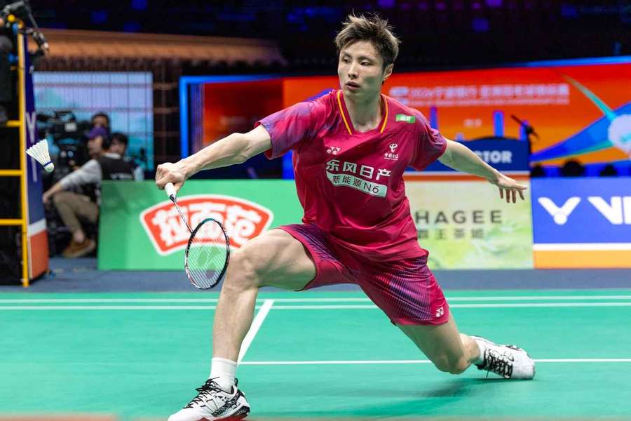 Shi Yuqi of China competes in the Men's Singles Final match against Ayush Shetty of India in the Asian Championships Shi Yuqi of China competes in the Men's Singles Final match against Ayush Shetty of India in the Asian Championships