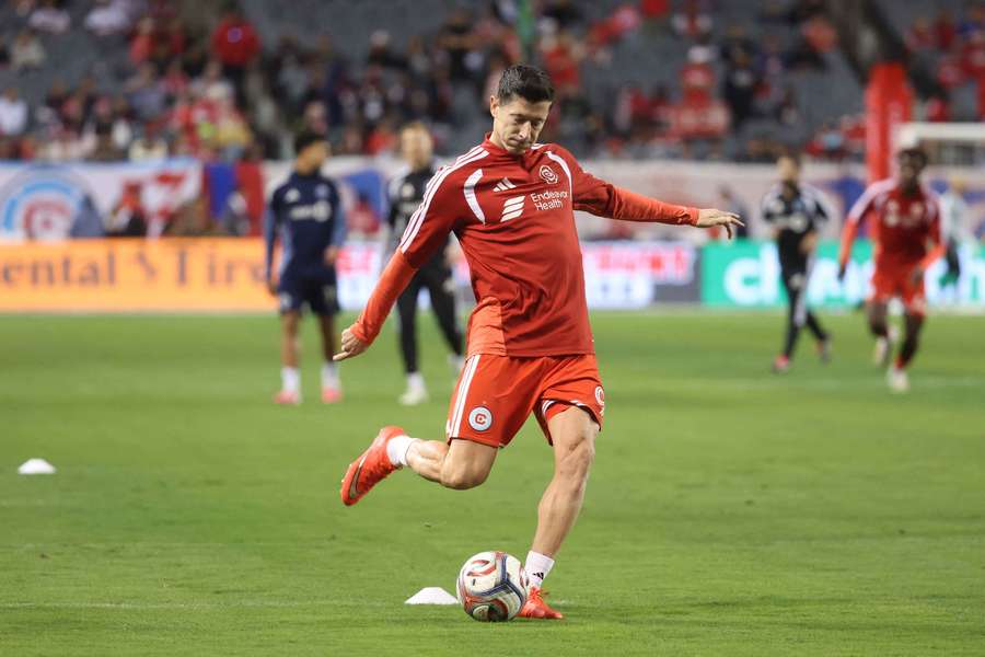 Lewandowski, durante el calentamiento previo